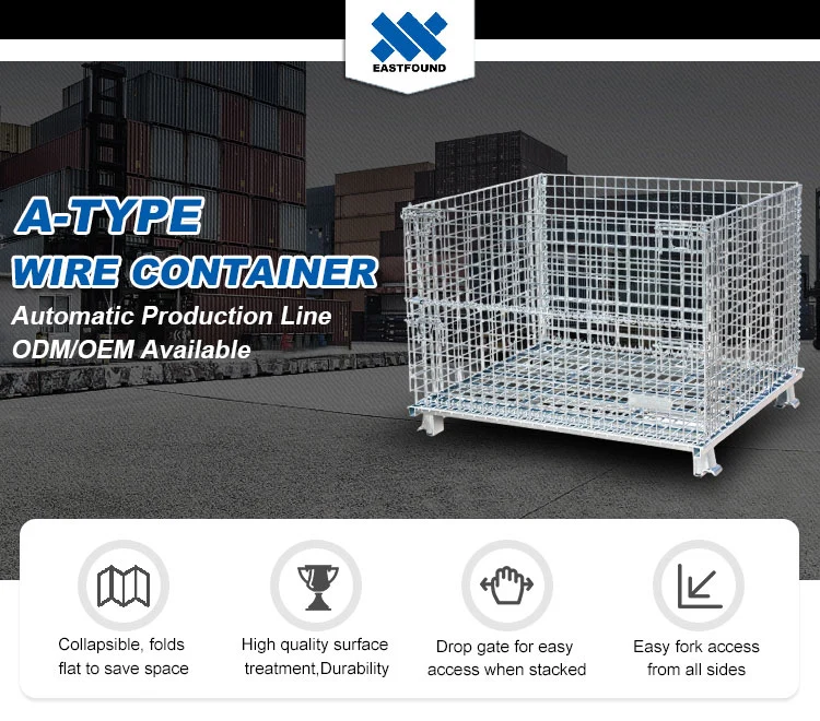 Stackable Pallet Cage Foldable Wire Cage Steel Pallet Container Wire Mesh Pallet Cage for Warehouse