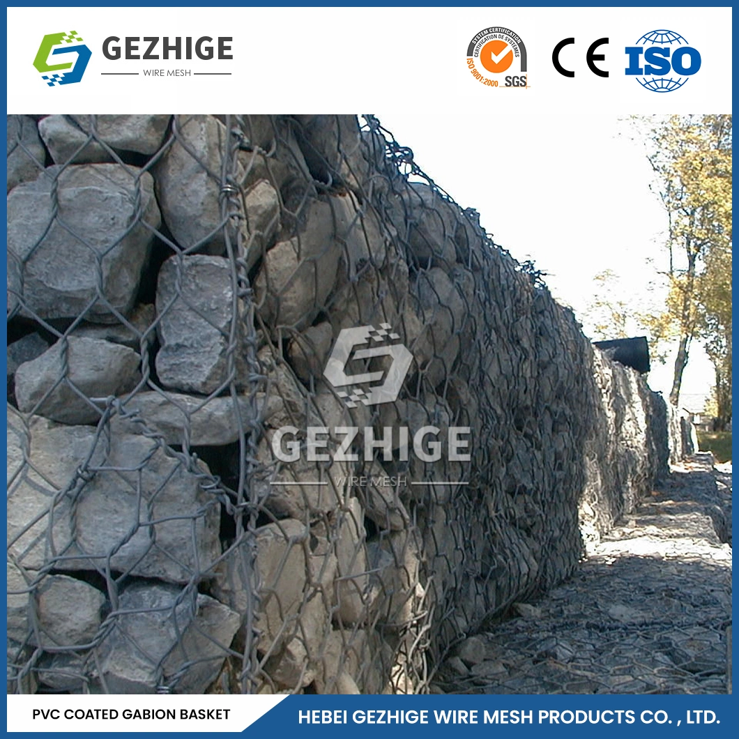 Gezhige 80X100 mm Gabion Wire Mesh Gabion 4.0mm Selvedge Wire Thickness PVC Coated/Galvanized Hexagonal Wire Netting/Mesh China 2.0*1.5*1.0m Stone Gabion Cages
